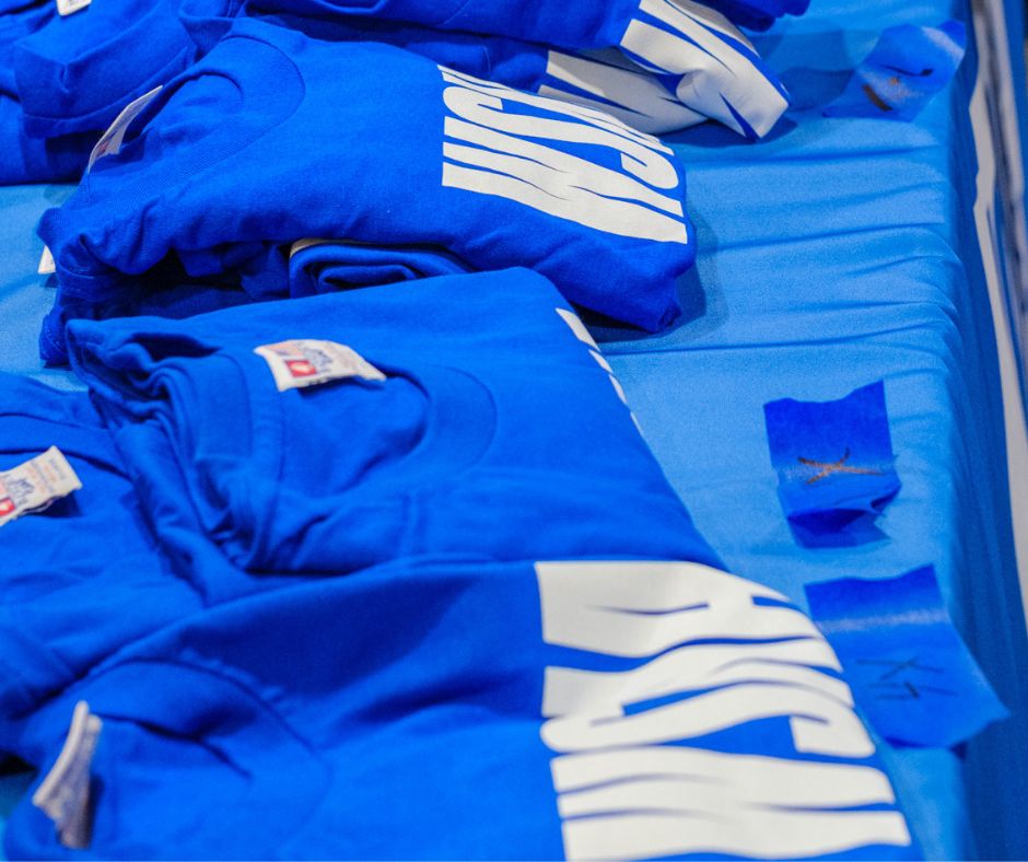 custom t-shirt for union negotiations for WSNA. Royal blue t-shirt with white WSNA logo on the front.